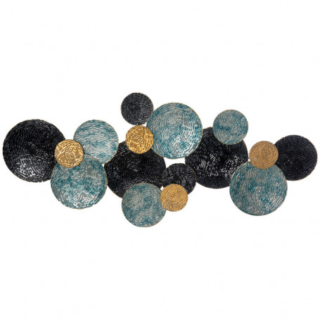 Väggdekoration 3D Metallkonst Cirklar 121×53 cm – Handmålad Blå, Gu...