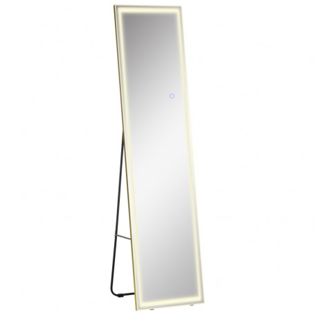 Golvspegel med Belysning Fristående / Väggmonterad 40 x 156,5 cm Guldram