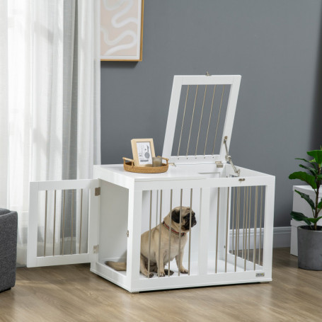 Hundbur Trä med Stålnät 80 x 50 x 56,5 cm Vit  Silver