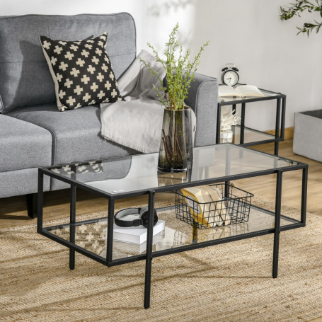 Soffbord Härdat Glasskiva Stålram 100 x 55 x 45,5 cm Svart
