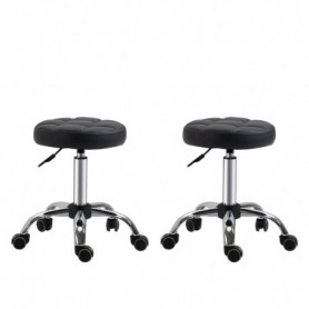 Arbetspall 2-pack med Hjul Läder Svart/Silver Ø35,5 x 48-63 cm