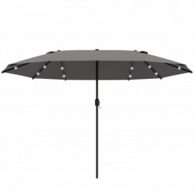 Parasoll 440 x 260 cm med Solcellsdrivna LED-lampor - Mörkgrå