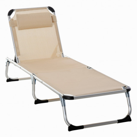 Hopfällbar Solstol med Justerbart Ryggstöd Beige