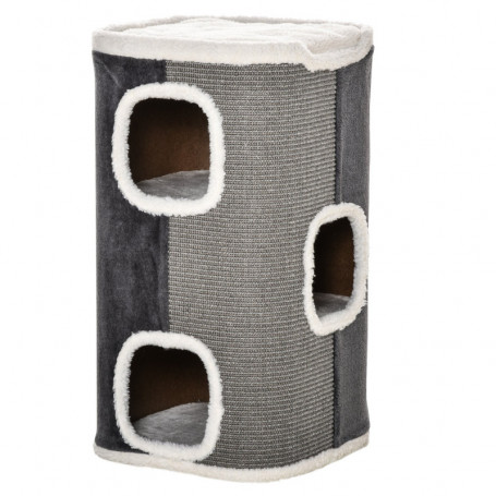 Katträd med 3 Kattgrotta, Kattsäng 40 x 40 x 74 cm Grå