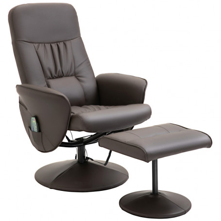 Relax Fåtölj med Fotpall och Massagefunktion Brun Läder