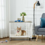 Hundbur på Ben med Låsdörr, Mjuk Kudde 86 x 60 x 70 cm Vit, Grå