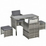 Utegrupp 4 Personer, Bord med 2 Stolar och 2 Pallar Grå