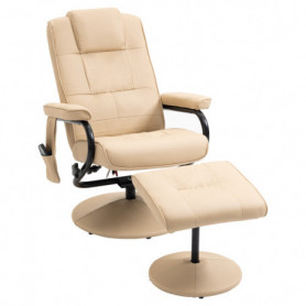Massagefåtölj med Fotpall – Beige Läder, 77×84×95 cm, Massagefunktion