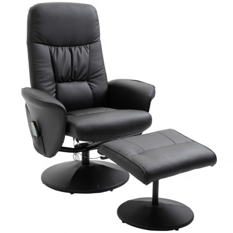 Relax Fåtölj med Fotpall och Massagefunktion Svart Läder