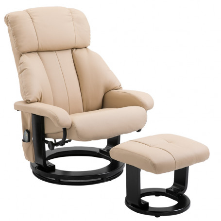 Avslappningsfåtölj med Massage och Pall Roterbar Läder Beige