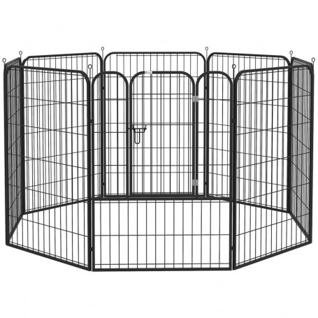 Hundhage med Dörr 8 panel x 80 x 100 cm Svart Metall Anpassningsbar form