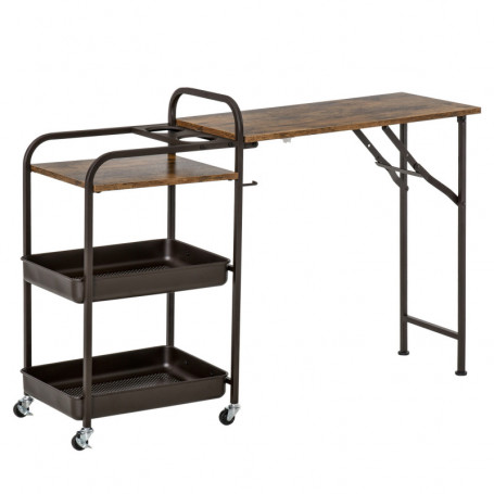 Serveringsvagn med Hopfällbar Bord Vintage Brun