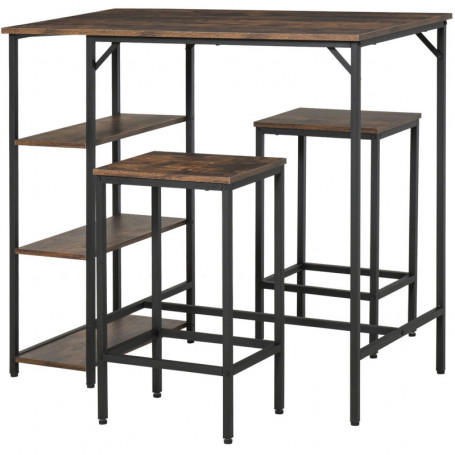 Barbord med 2 Barstolar, Sidohyllor Vintage Brun - Svart 109 x 60 x 100 cm