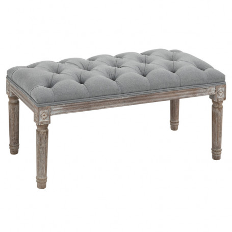 Klassisk Sängbänk med Träben och Linnetyg – 81 x 41 x 41 cm