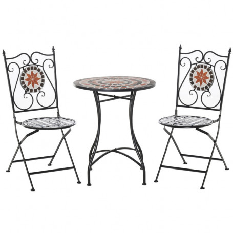 Ute Caféset 2 Stolar med Bord Mosaikdesign Metall