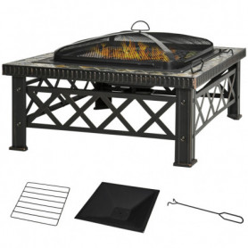 Eldstad Fyrkantigt med Grillgaller 76 x 76 x 47 cm Svart