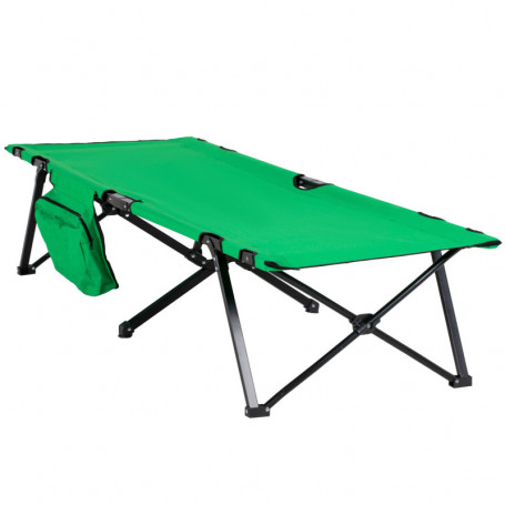 Hopfällbar Campingsäng med Sidofack Grön 190 x 65 x 40 cm