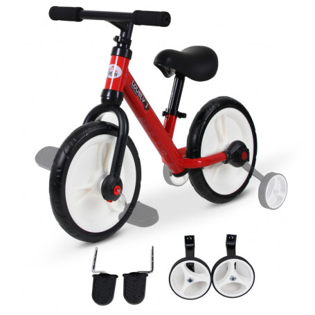 2-in-1 Balanscykel med Träningshjul, Pedal Röd