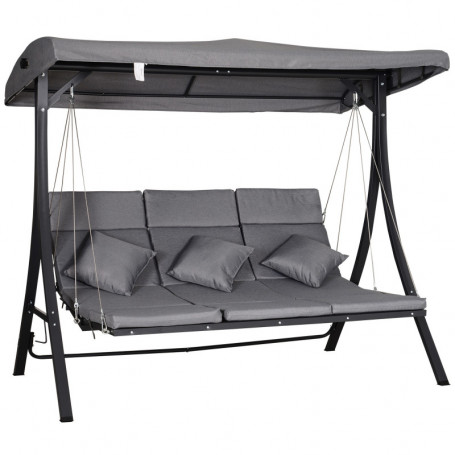 Hammock Gunga 3-sits med Fotstöd, Grå, 270 kg