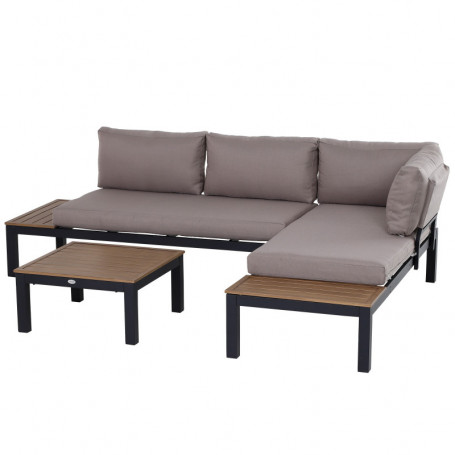 Loungegrupp i Aluminium – 3 delar med Soffbord och Schäslong