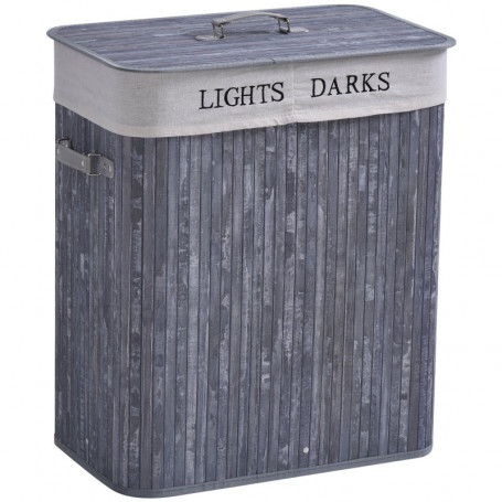 Tvättkorg 2-fack Tvättbar Påse 100L Grå Bambu