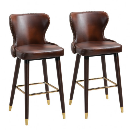 Stoppad Barstolar 2-pack, Sitthöjd 71 cm, Vintage Brun Läder