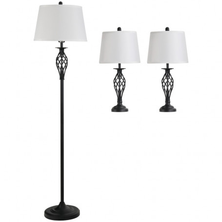 Golvlampa med 2 Bordslampa Set Vintage Svart Vit