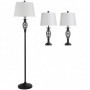 Golvlampa med 2 Bordslampa Set Vintage Svart Vit