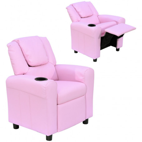 Barnfåtölj med Liggfunktion - Mugghållare Rosa