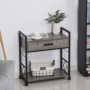 Rullbar Sidobord med Låda Industriell Stil 60 x 30 x 65 cm Greige