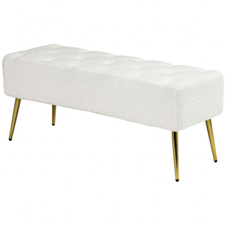 Sängbänk - Hallbänk Stoppad Teddy Fleece Off White - Guld, 112 x 41 x 46 cm