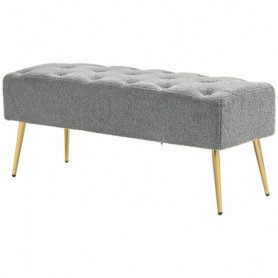 Sängbänk - Hallbänk Stoppad Teddy Fleece 112 x 41 x 46 cm Grå - Guld