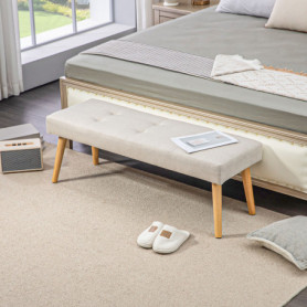 Sängbänk - Hallbänk Knäppt Beige - Ek Ben 120 x 41 x 43 cm