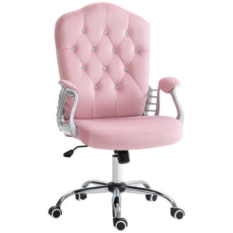 Komfort Kontorsstol Sammet Rosa med Silver Knappar