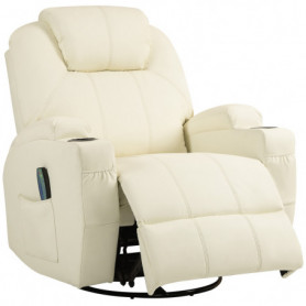Massagefåtölj - Avslappningsstol med Fotstöd, 150 kg, Krämvit Läder