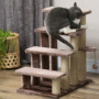 Katt Trappa Med Skrapstolpe 4-stegs - Vit 60 x 40 x 64 cm Brun