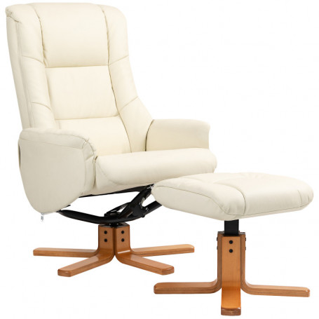 Relax Fåtölj med Pall Liggfunktion Konstläder Beige, Träfot