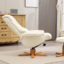 Relax Fåtölj med Pall Liggfunktion Konstläder Beige, Träfot