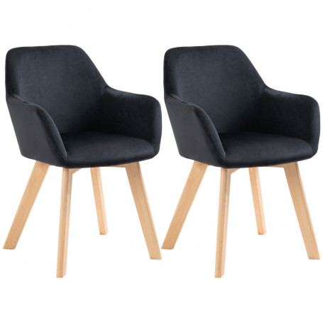 Matstolar 2-pack Modern Sammet Svart med Ek Ben