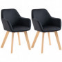 Matstolar 2-pack Modern Sammet Svart med Ek Ben