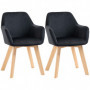 Matstolar 2-pack Modern Sammet Svart med Ek Ben