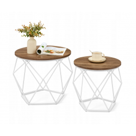 Runda Soffbord Set av 2 Sidobord Diamant Vit / Brun