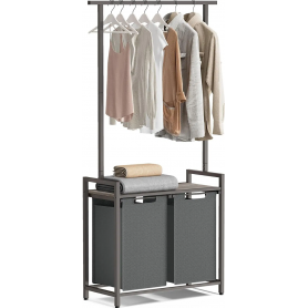 Tvättkorg med Klädställning (2 fack x 46 L), Grå 73 x 33 x 177 cm