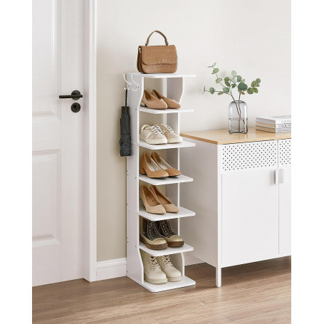 Skohylla 7 Nivåer med 2 Krokar 30 x 26,4 x 110,4 cm Vit Trä