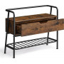 Sittbänk Industriell med Stor Låda och Skohylla, Vintage Brun Svart