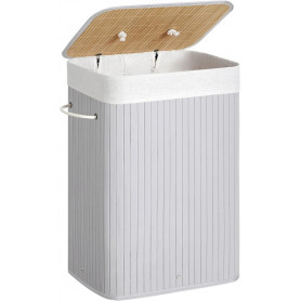 Tvättkorg i Bambu 72L Med Tvättbart Tygpåse - Grå