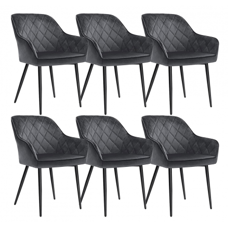 Matstolar 6-pack Svart Sammet Loungefåtölj Armstöd Metallben Ergono...