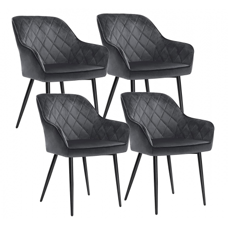 Matstolar 4-pack Svart Sammet Loungefåtölj Armstöd Stålben Ergonomi...