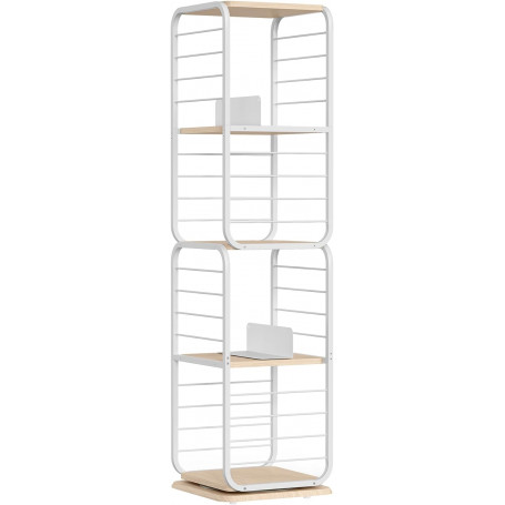 Bokhylla 360° Roterande Stålstruktur 4 Nivåer 43 x 43 x 158 cm vit