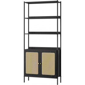 Bokhylla Boho Rotting med Nedre Skåp 76,4 x 30 x 174,7 cm Ek - Svart